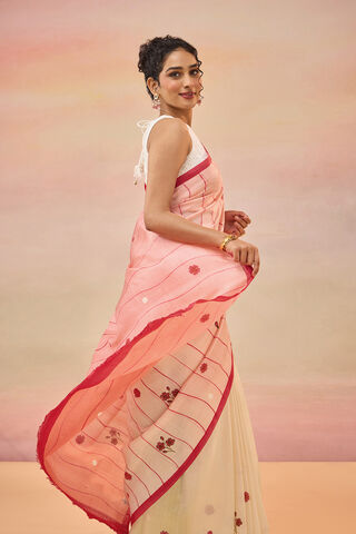 Light Pink Pure Silk Block Printed Chattisgarh Saree thumbnail image number null