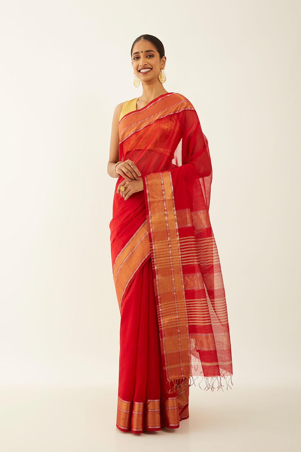 Red Pure Silk Cotton Maheshwari Saree image number null