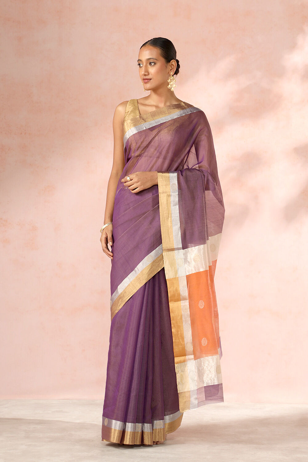 Purple Chanderi Pure Silk Cotton Woven Saree image number null
