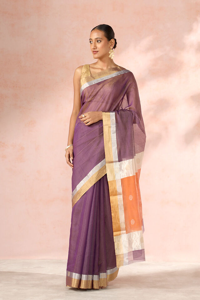 Purple Chanderi Pure Silk Cotton Woven Saree