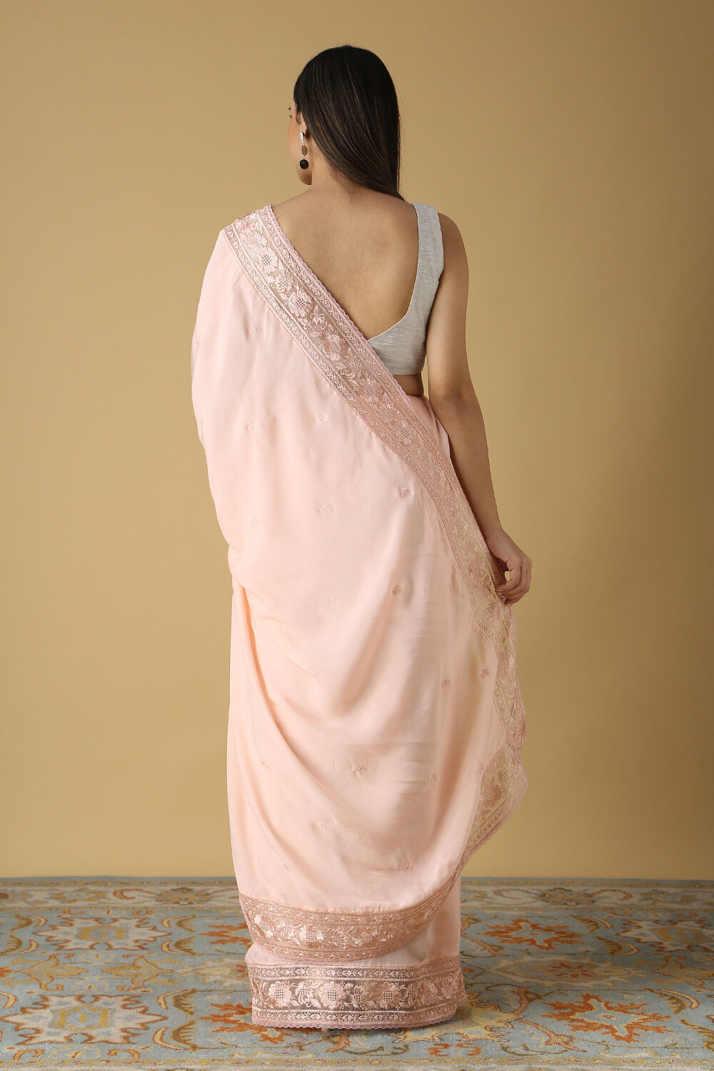 Light Pink Viscose Embroidered Saree image number null
