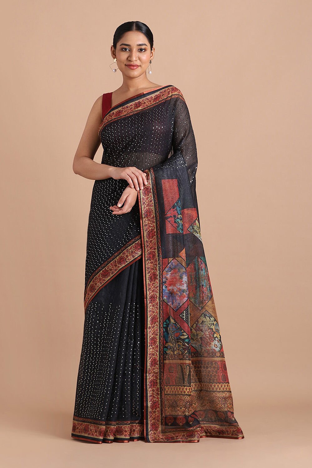 Black Pure Embroidered Saree image number null