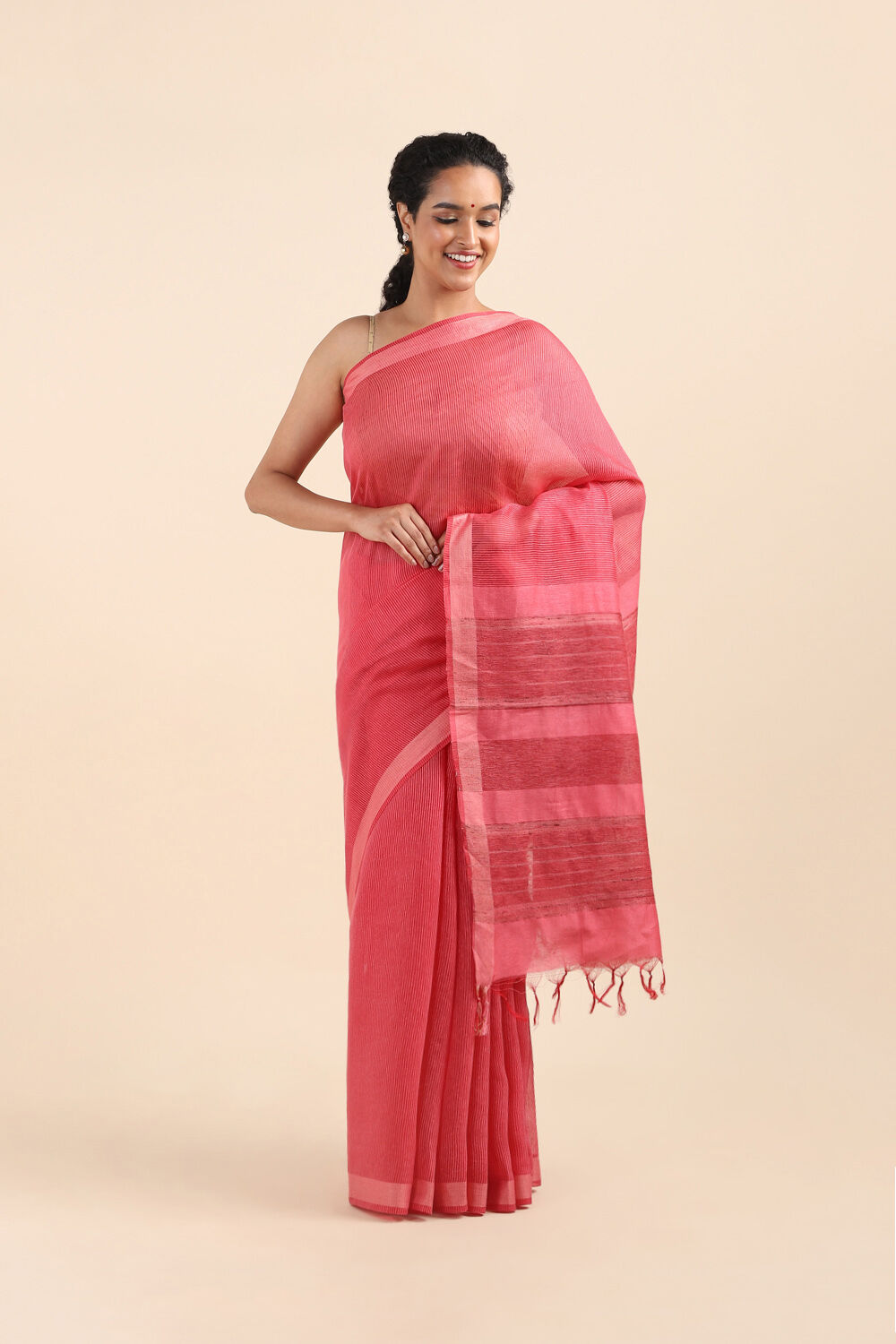 Red Pure Silk Woven Saree image number null