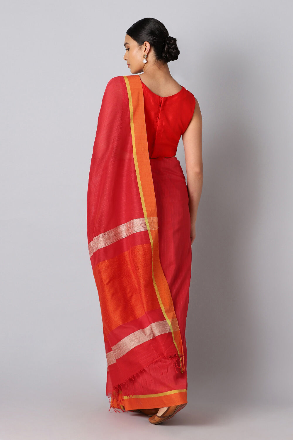 Dark Red Pure Silk Cotton Bengal Saree image number null
