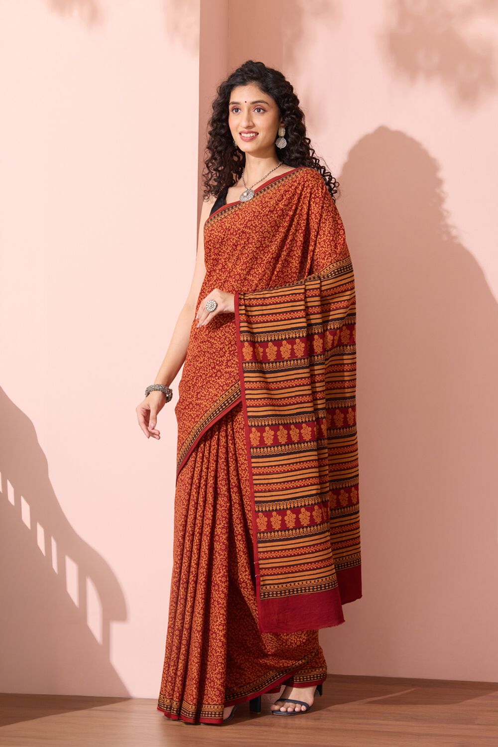 Yellow Bagh Block Printed Pure Cotton Saree image number null