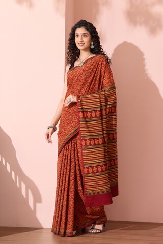 Yellow Bagh Block Printed Pure Cotton Saree thumbnail image number null