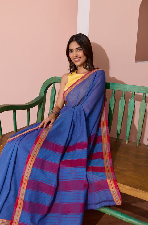 Blue Maharashtra Woven Pure Cotton Saree