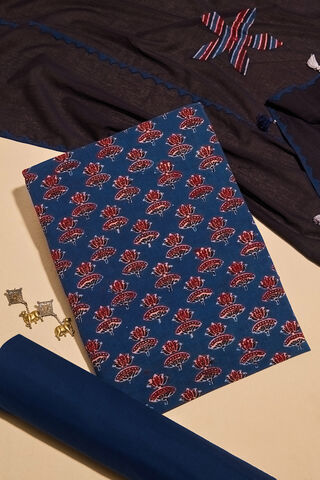 Blue Pure Cotton Ajrakh Unstitched Suit Set image number