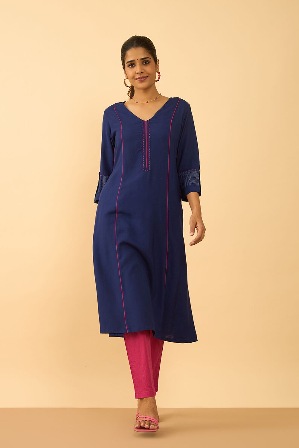 Blue Woven Viscose Kurta image number null