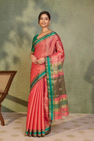 Pink Brocade Pure Silk Cotton Maheshwari Saree thumbnail image number null