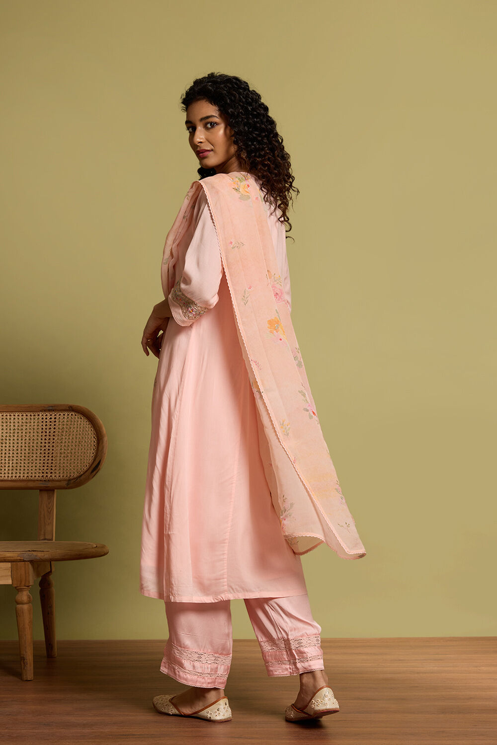 Light Pink Viscose Embroidered Kurta Set image number null