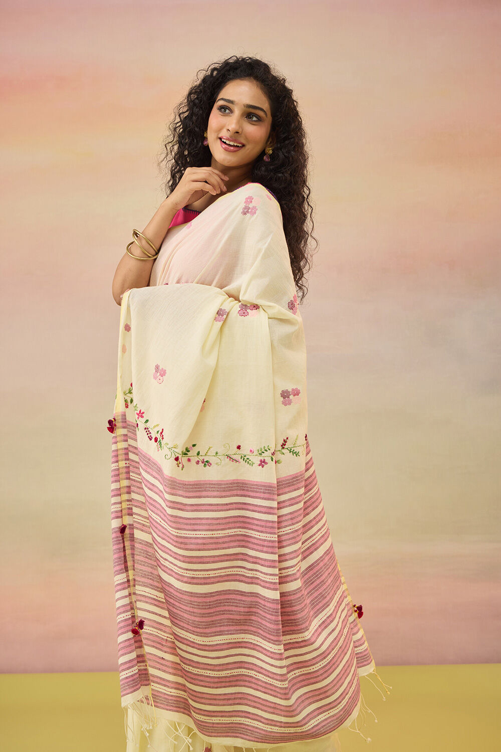 Light Yellow Bengal Pure Cotton Jamdani Saree image number null