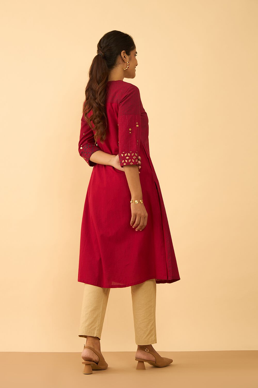 Dark Red Screen Printed Pure Cotton Kurta image number null