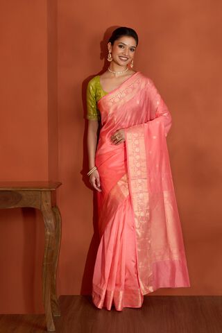 Pink Silk Viscose Kadwa Banaras Inspired Design Saree thumbnail image number null