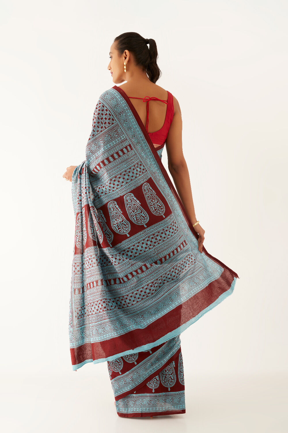 Light Blue Pure Cotton Bagh Printed Saree image number null