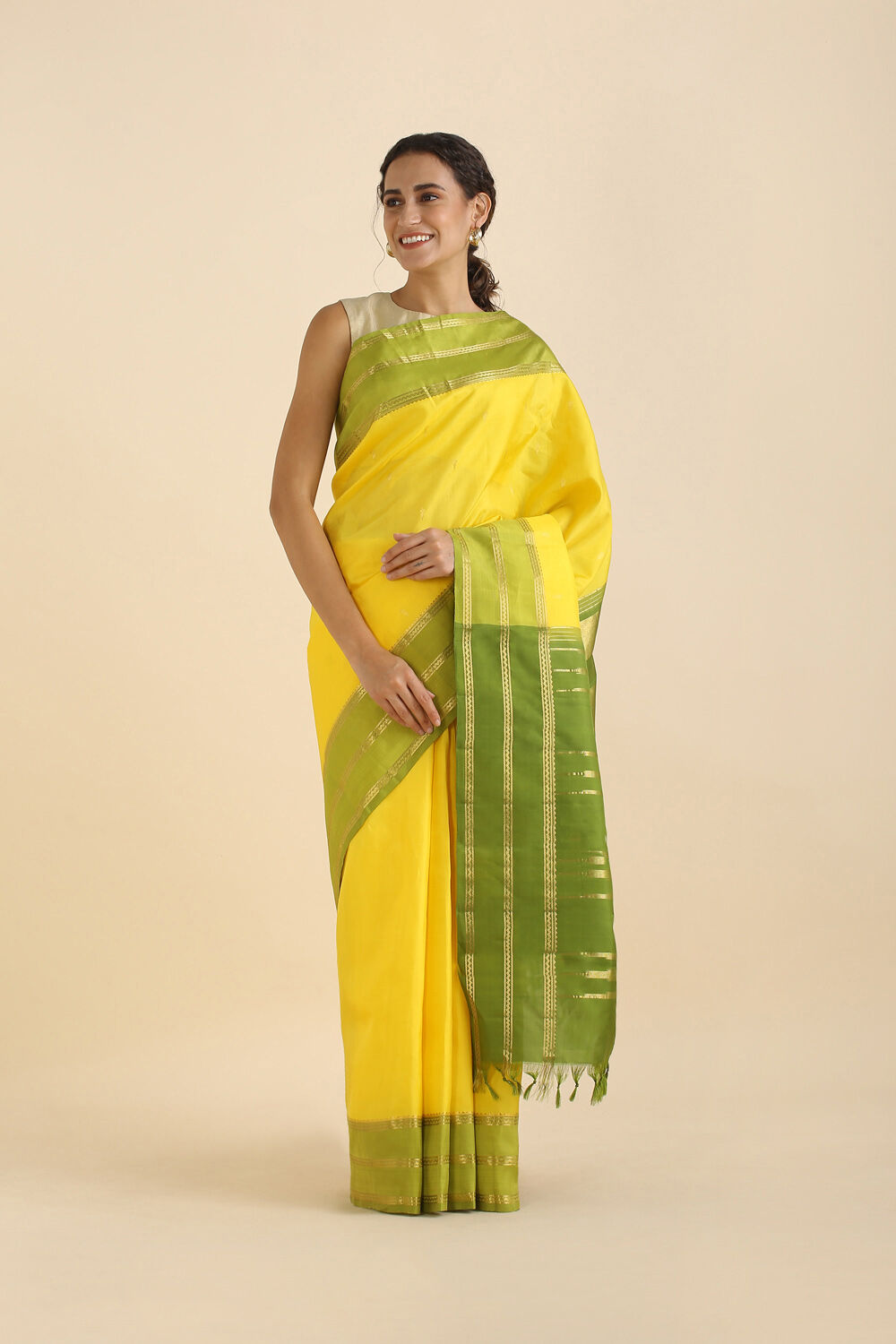 Yellow Pure Silk Kanjivaram Saree image number null