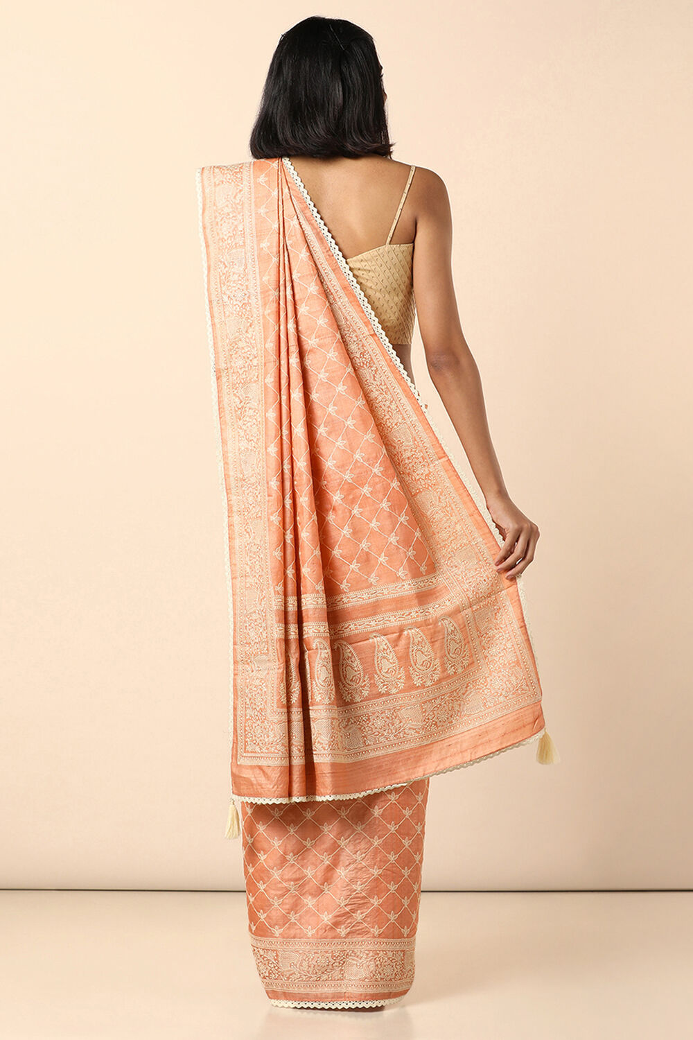 Light Orange Embroidered Pure Tussar Saree image number null