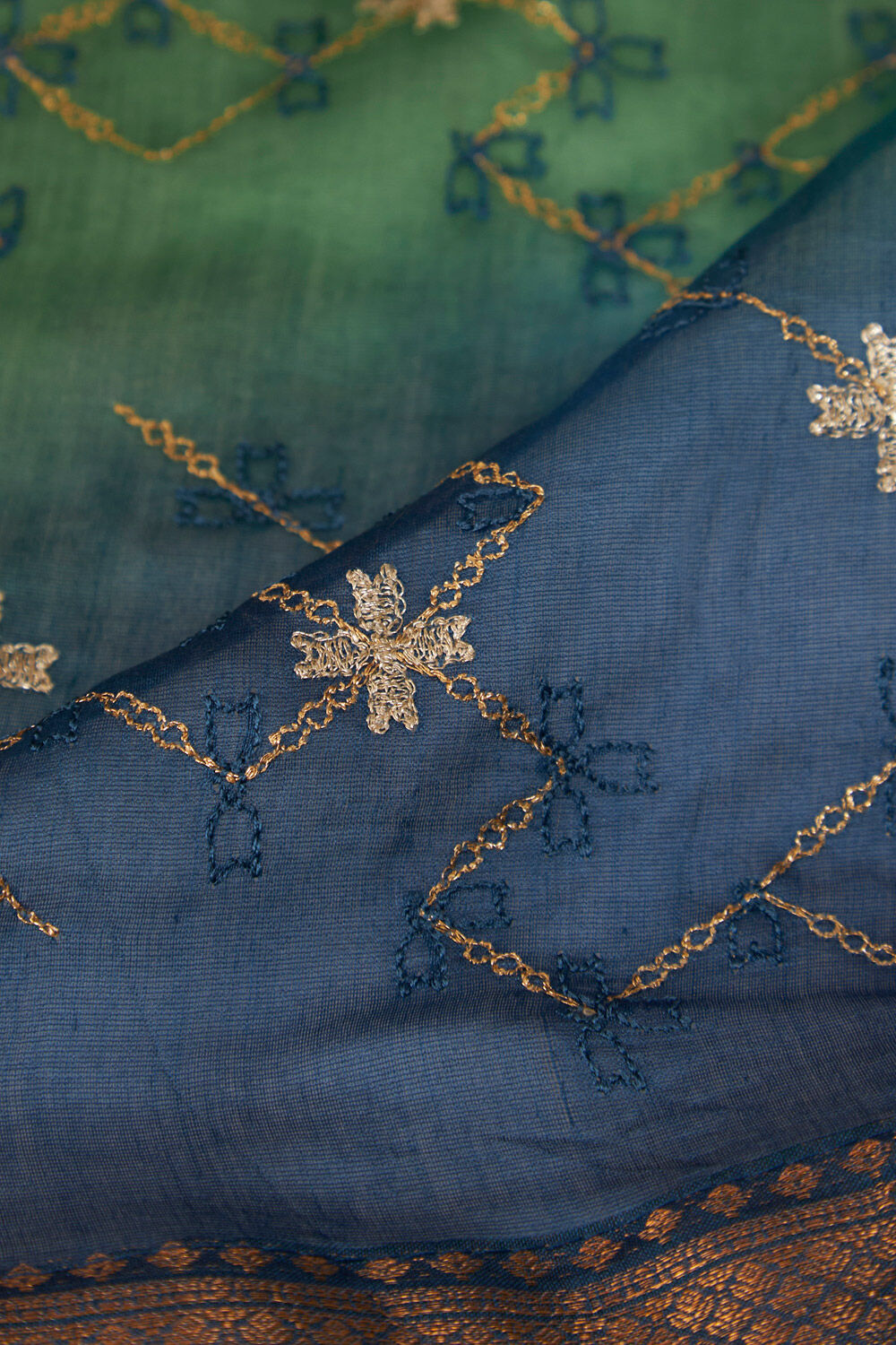 Green Pure Silk Cotton Embroidered Saree image number null
