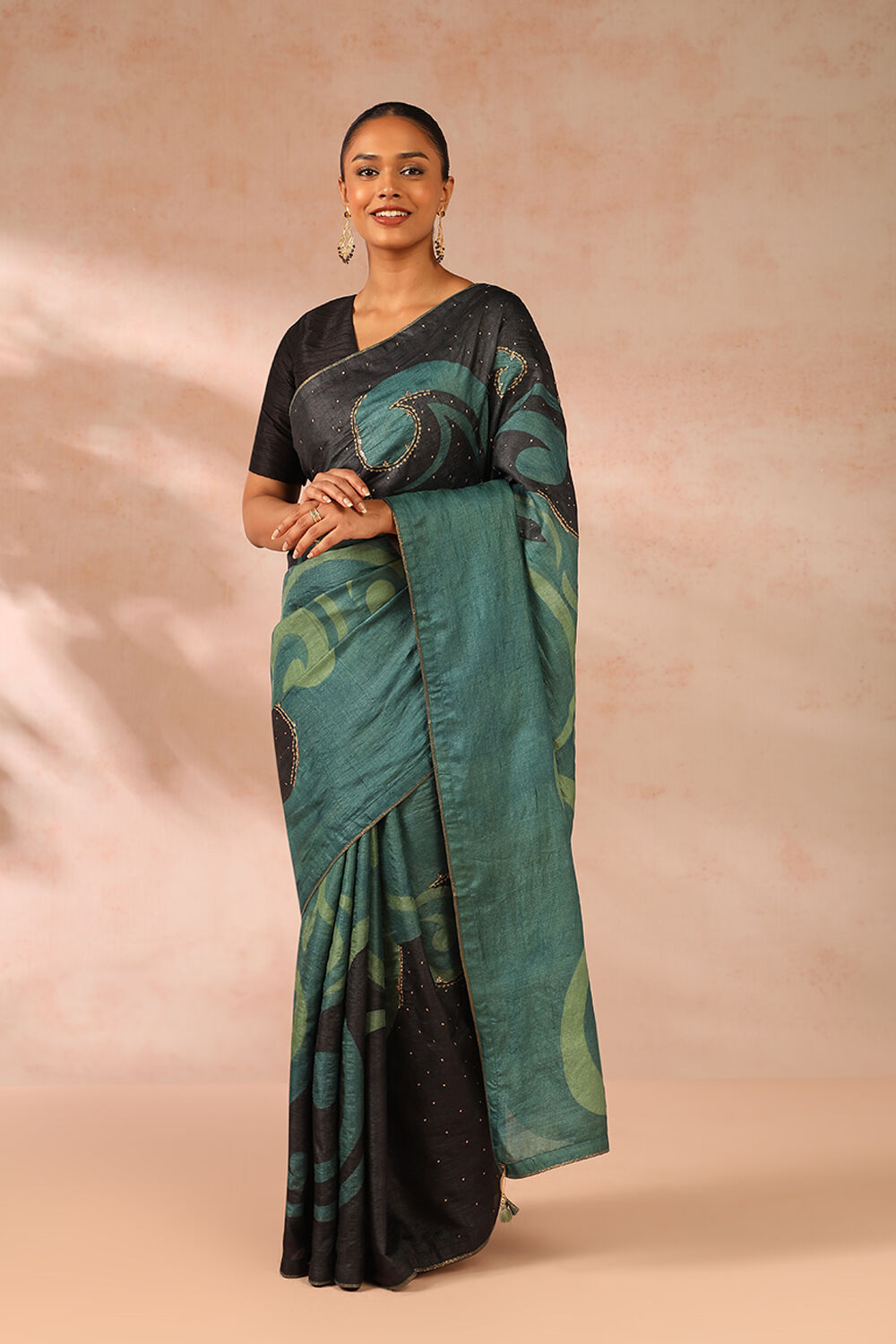 Green Pure Tussar Silk Hand Painted Saree image number null