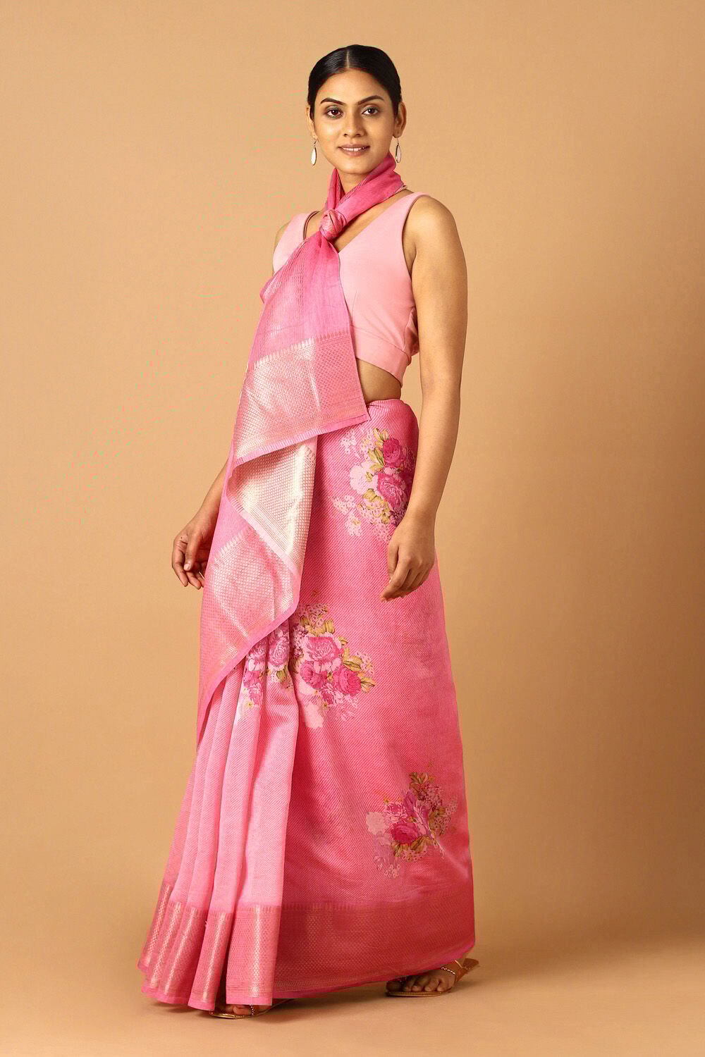 Light Pink Pure Silk Cotton Digital Printed Saree image number null