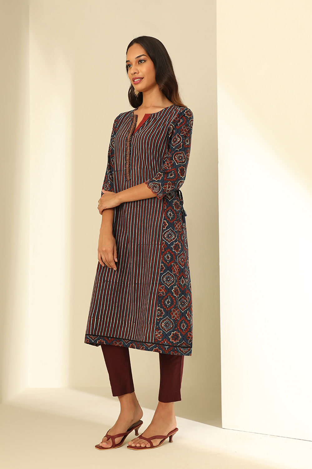 Blue Cotton Printed Kurta image number null