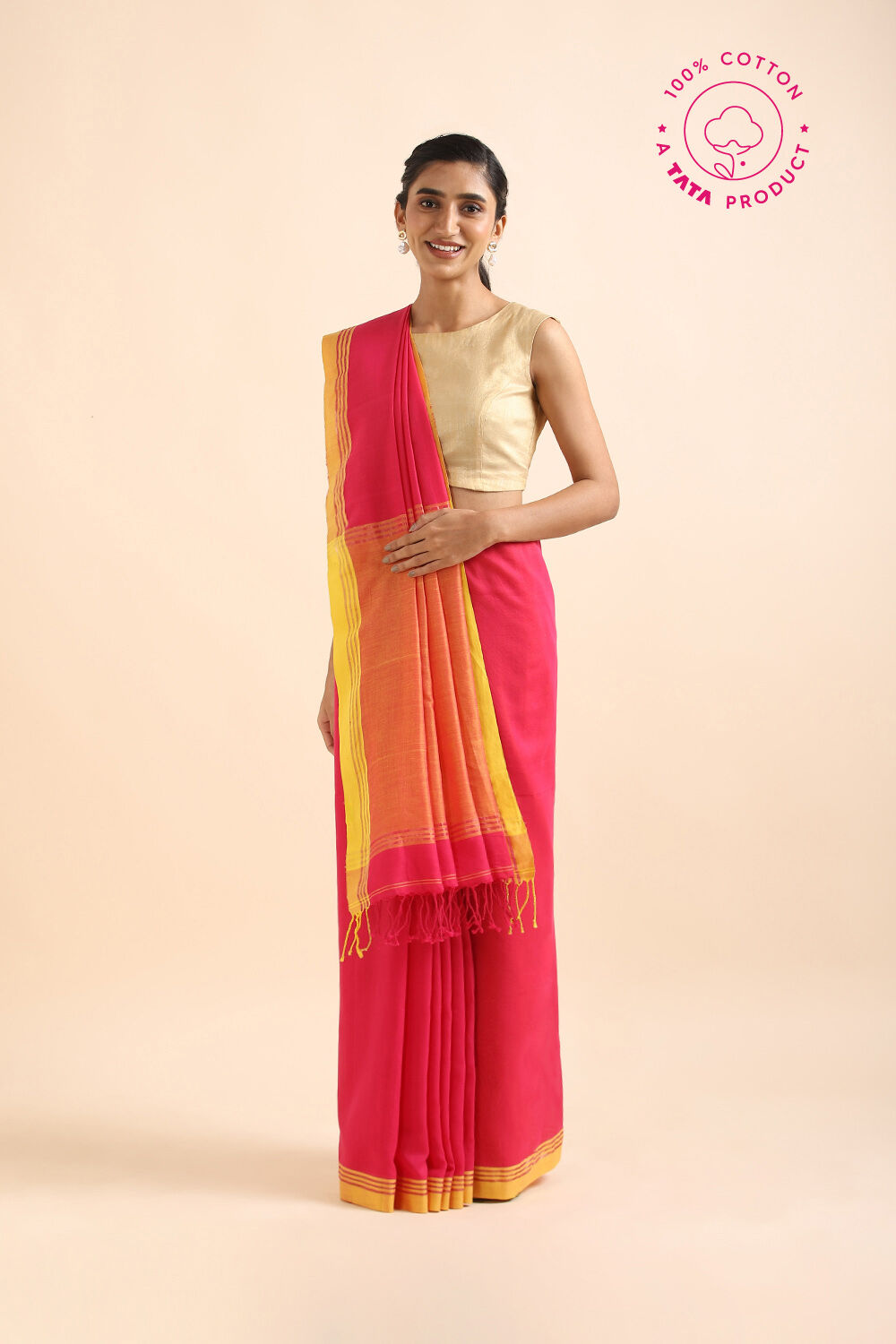 Pink Pure Cotton Bengal Saree image number null