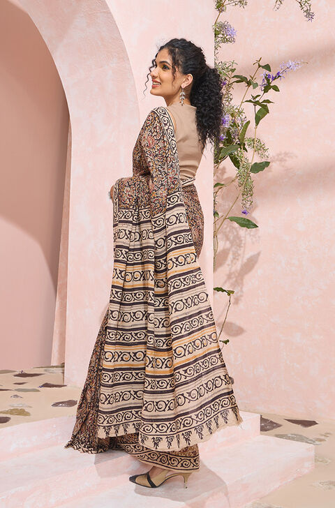 Black Printed Kalamkari Pure Cotton Machilipatnam Saree