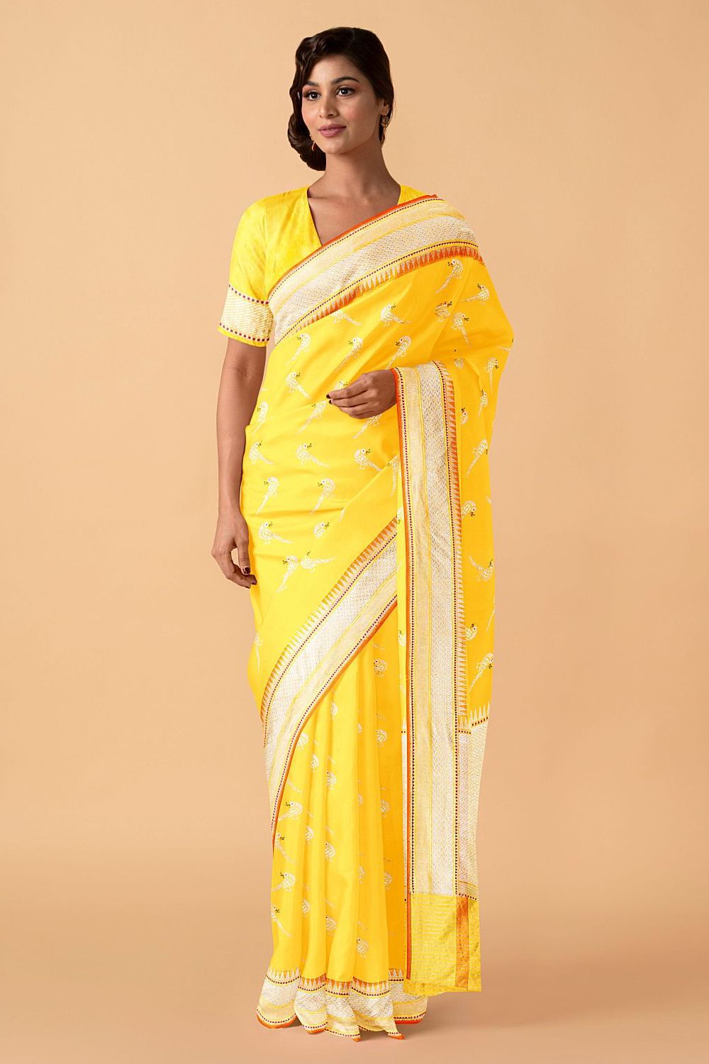 Yellow Pure Silk Banarasi Saree image number null