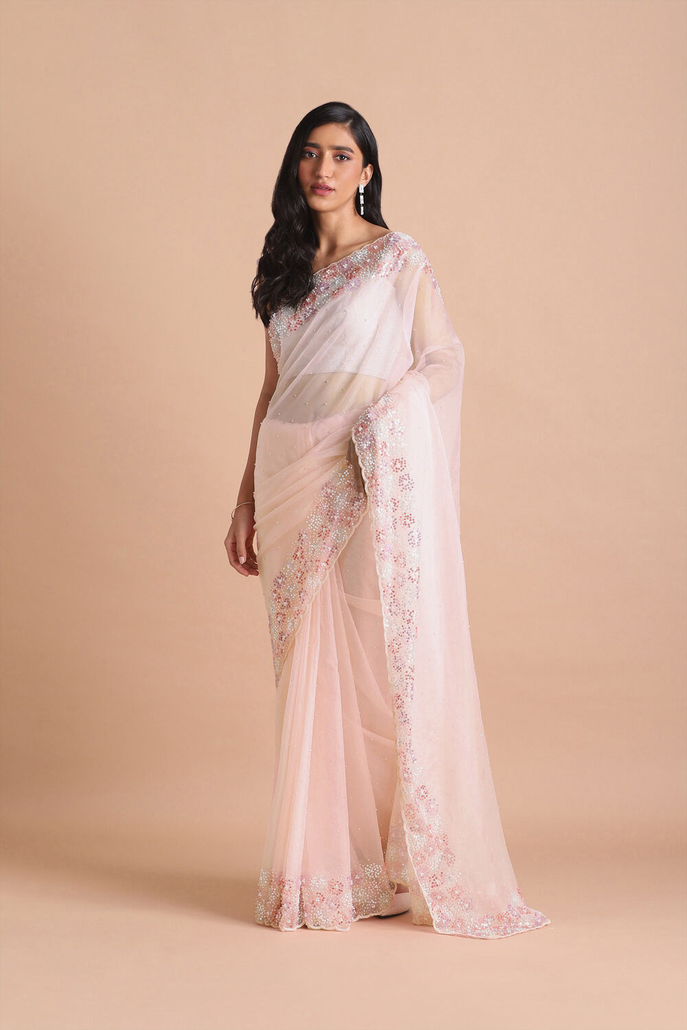 Light Pure Pink Embroidered Saree image number null