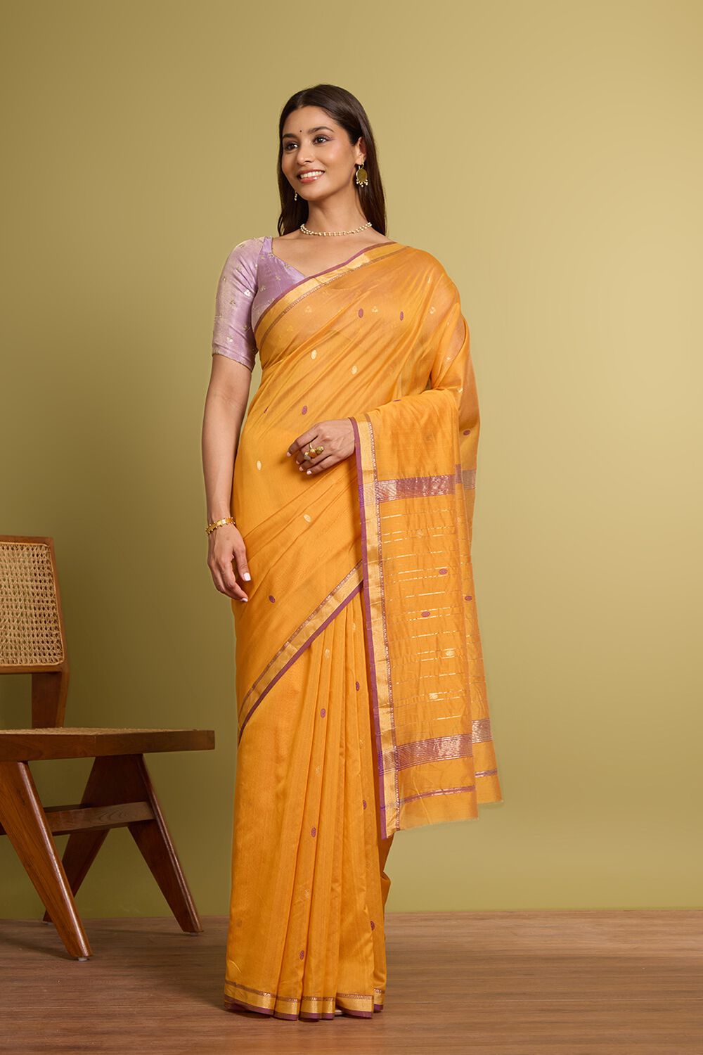 Orange Woven Pure Silk Cotton Chanderi Saree image number null