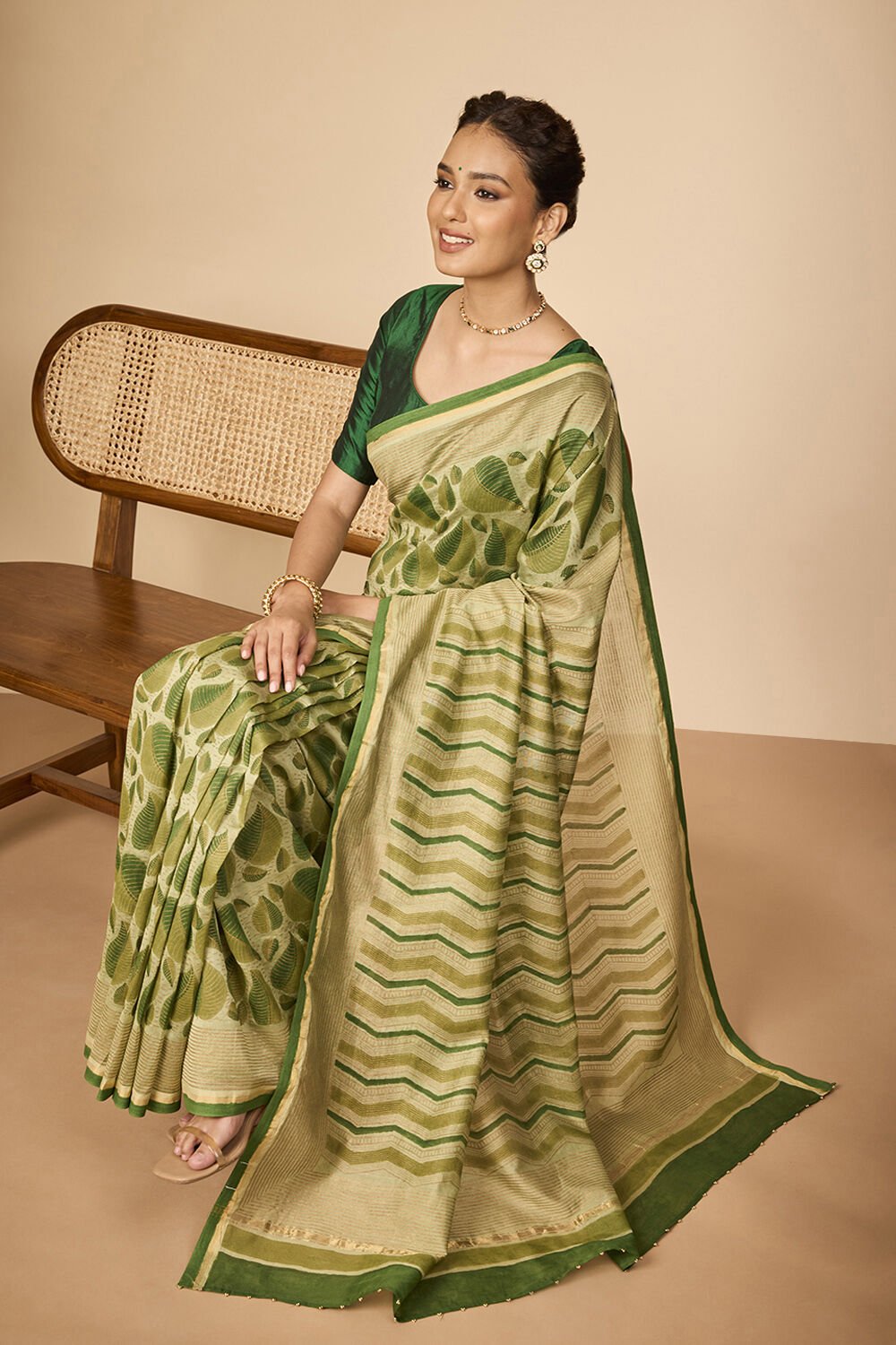 Green Rajasthan Block Printed Pure Silk Cotton Saree image number null