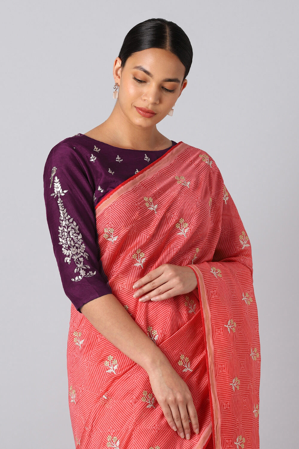 Dark Pink Embroidered Viscose Blouse image number null