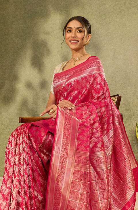 Pink Pure Silk Tanchoi Banarasi Saree