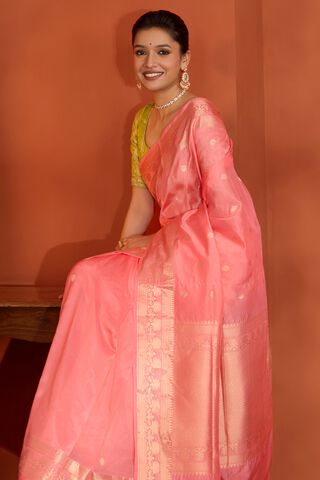 Pink Silk Viscose Kadwa Banaras Inspired Design Saree image number