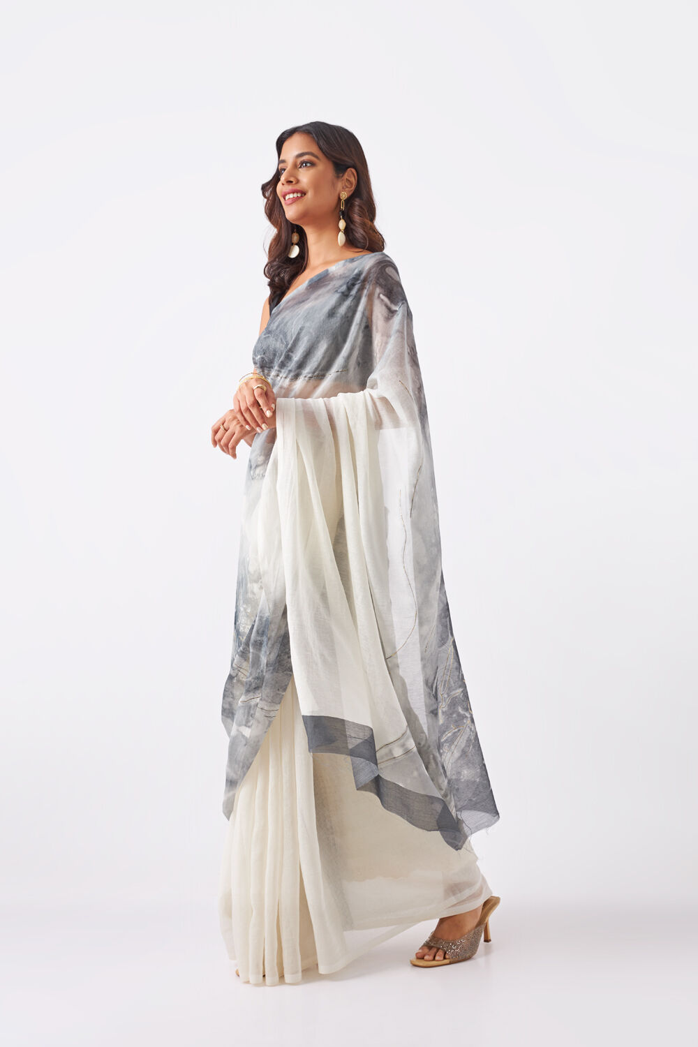 Grey Pure Silk Cotton Digital Printed Saree image number null