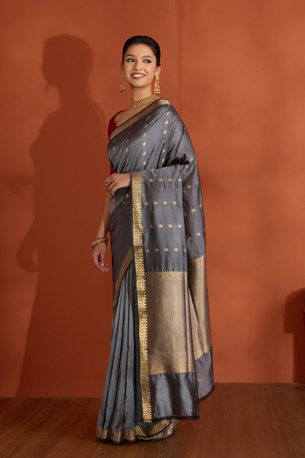 Grey Silk Viscose Cutwork Banaras Inspired Design Saree image number null