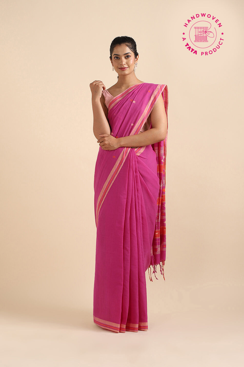 Pink Pure Cotton Jamdani Saree image number null