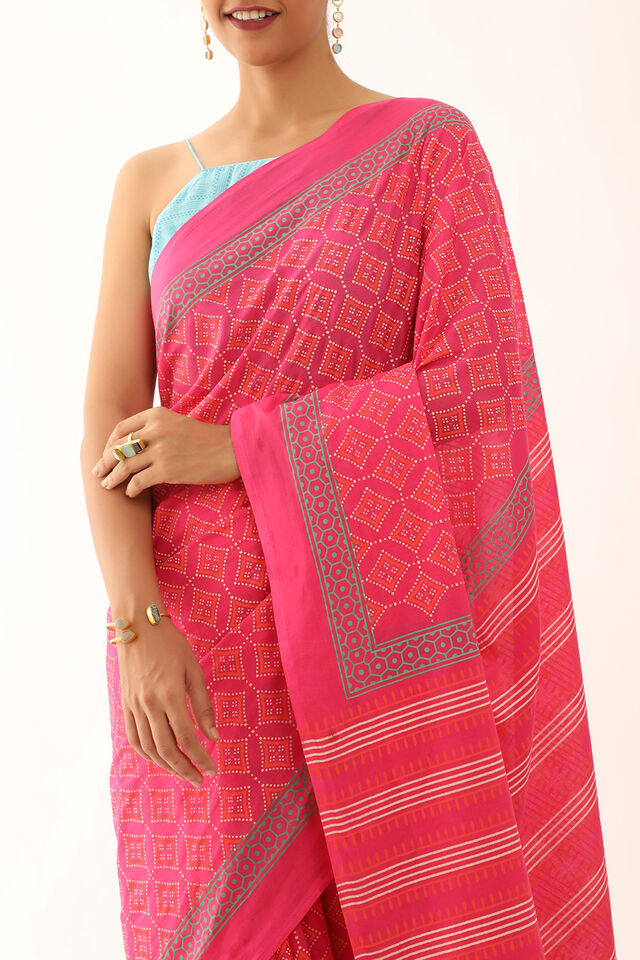Pink Printed Rajasthan Pure Cotton Saree