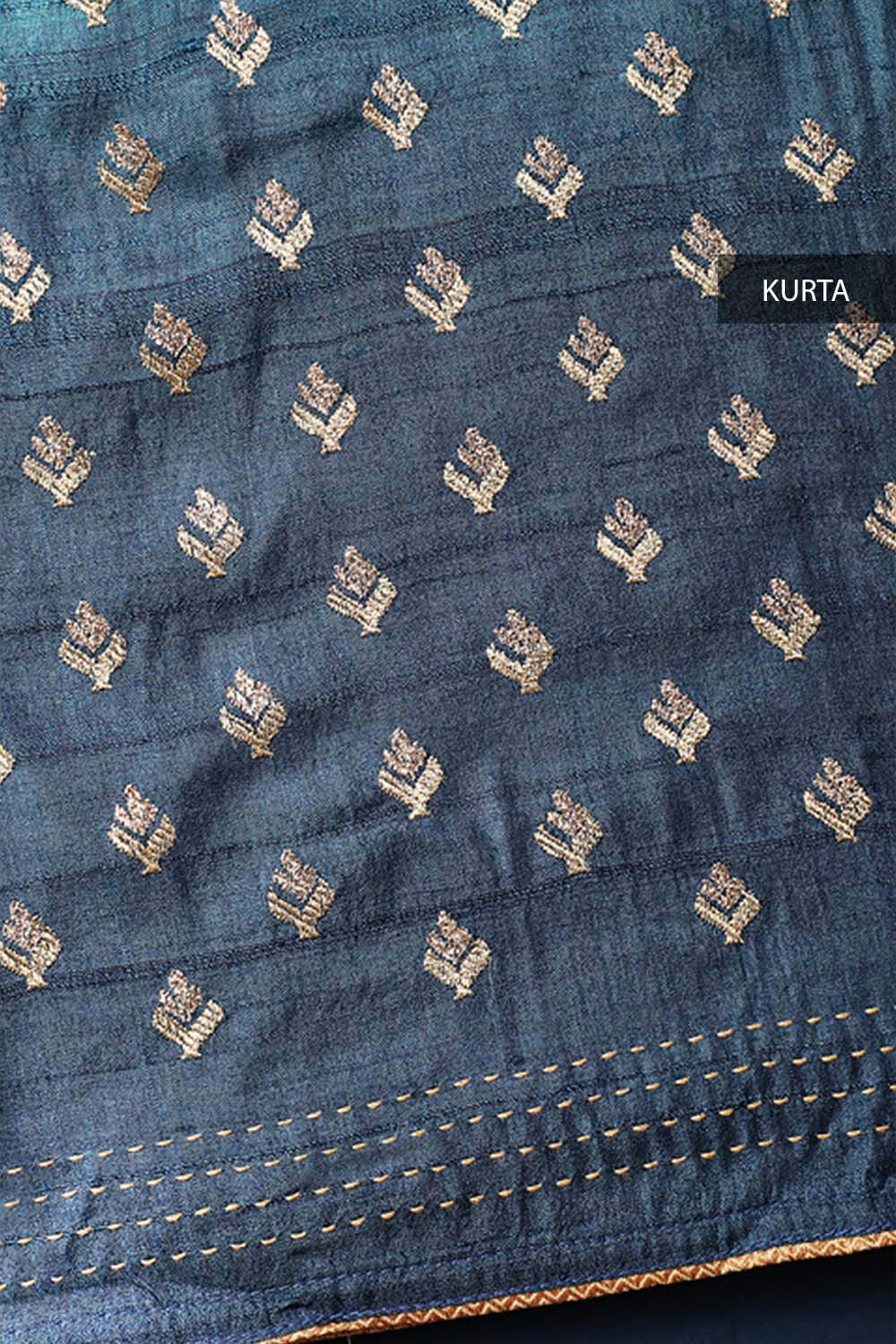 Blue Tussar Embroidered Unstitched Suit Set image number null