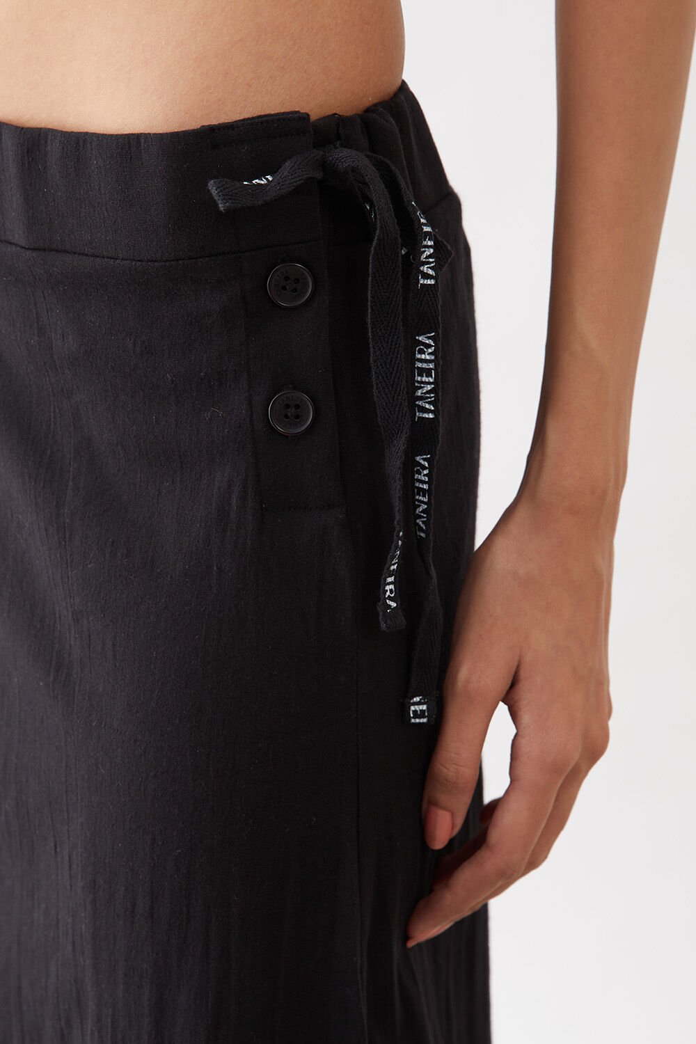 Black Woven Cotton Lycra Skirt image number null