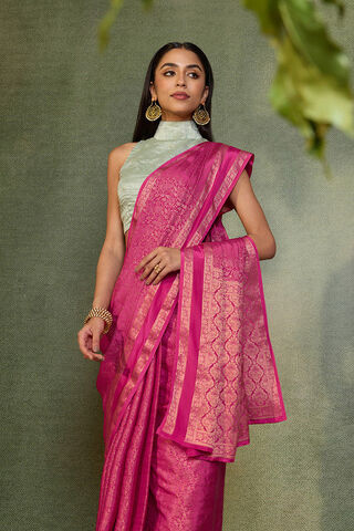 Pink Woven Pure Viscose Saree image number