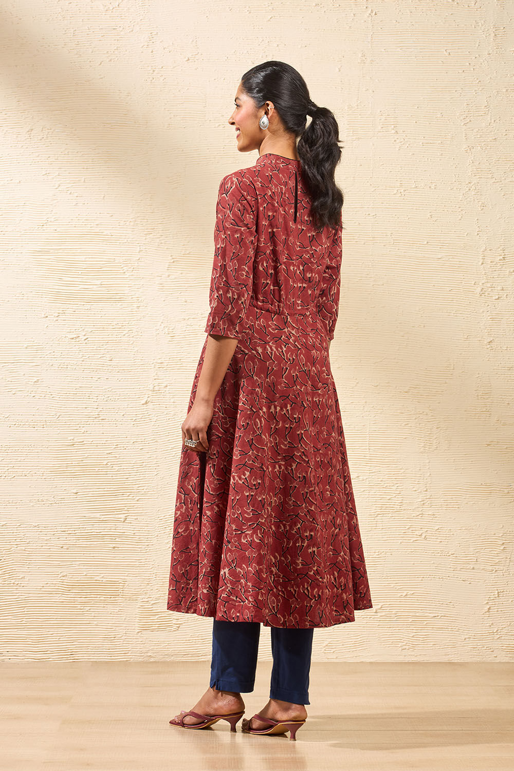 Red Block Printed Kalamkari Pure Cotton Kurta image number null