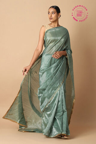 Dark Green Pure Tissue Silk Embroidered Saree image number