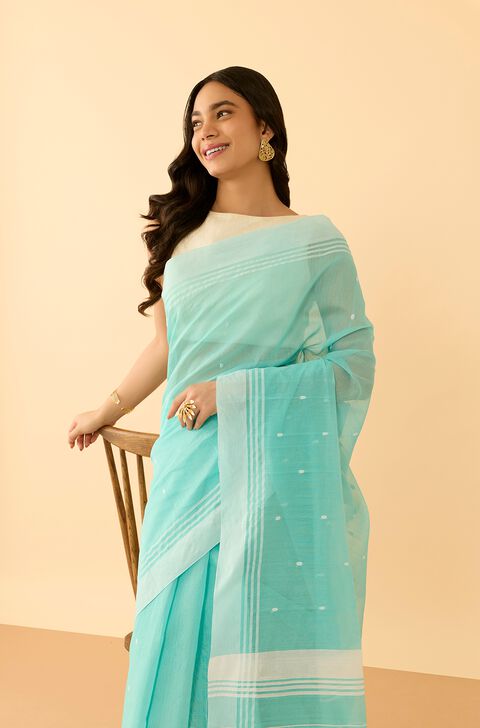 Blue Woven Pure Silk Cotton Chanderi Saree