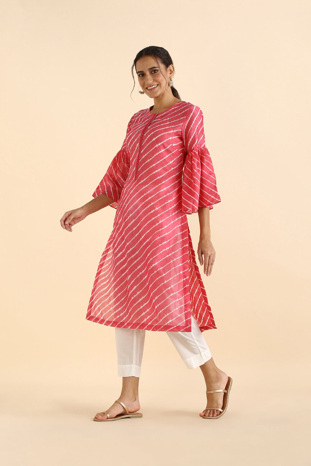 Light Pink Silk Cotton Mirror Work Kurta image number null