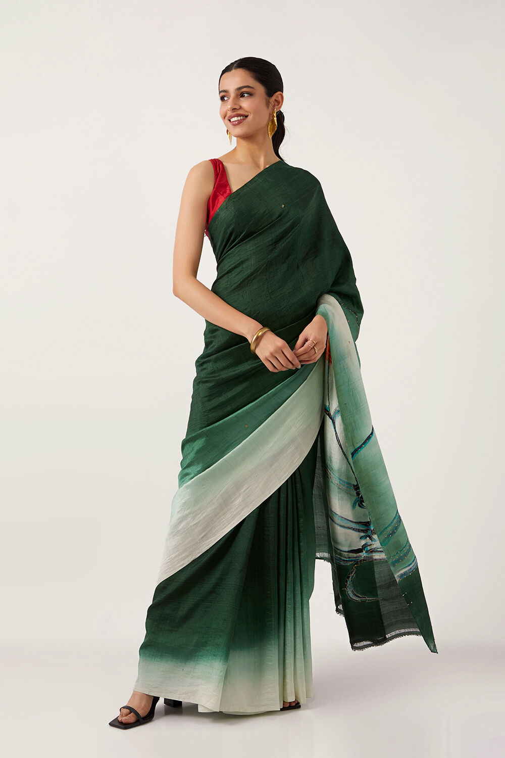 Green Pure Silk Hand Painted Saree image number null