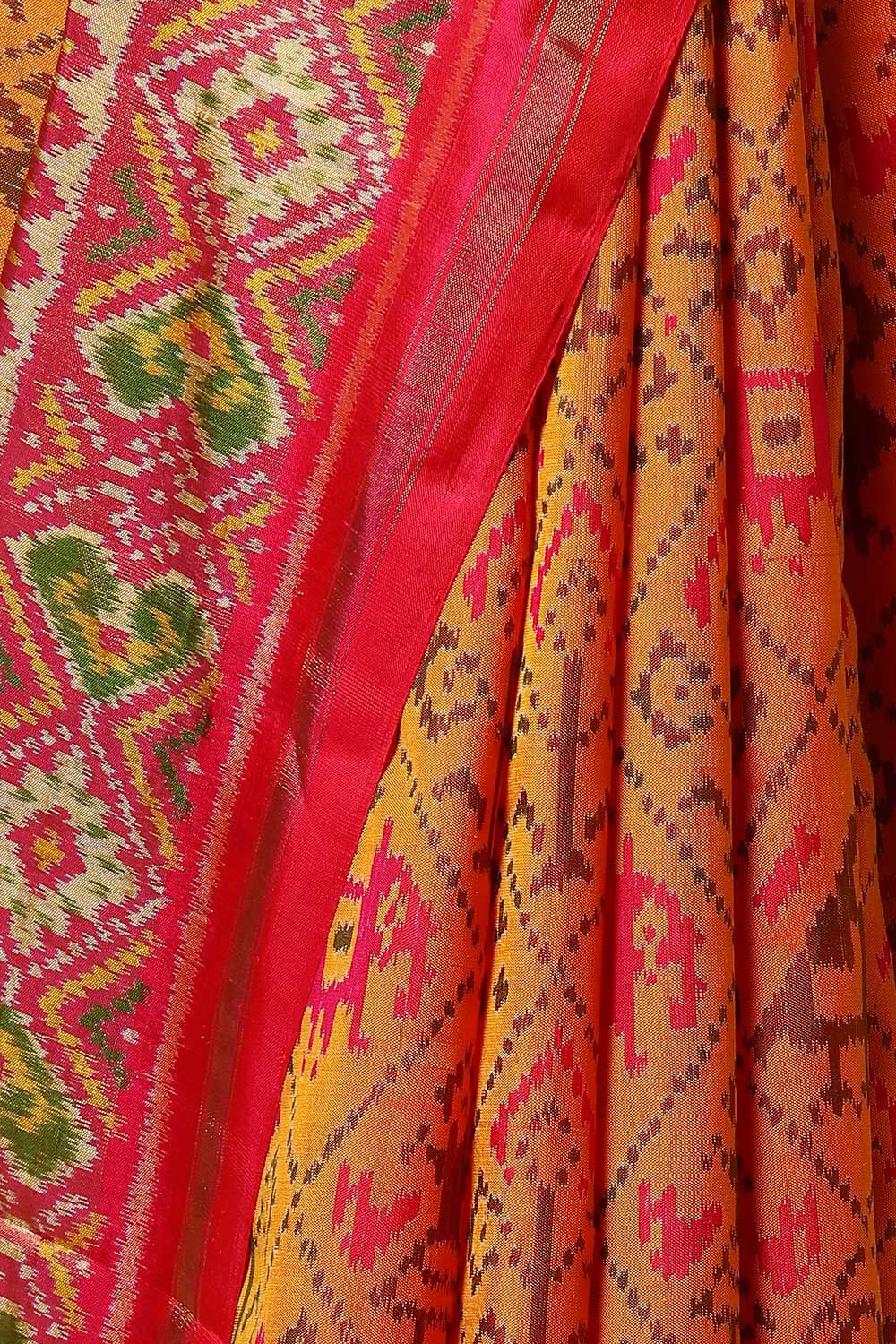 Yellow Handwoven Rajkot Patola Ikat Pure Silk Saree image number null