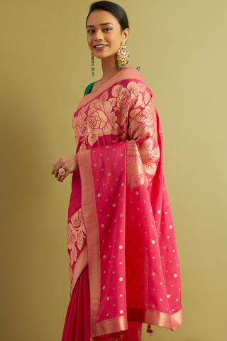 Pink Woven Viscose Luxe Saree thumbnail image number null