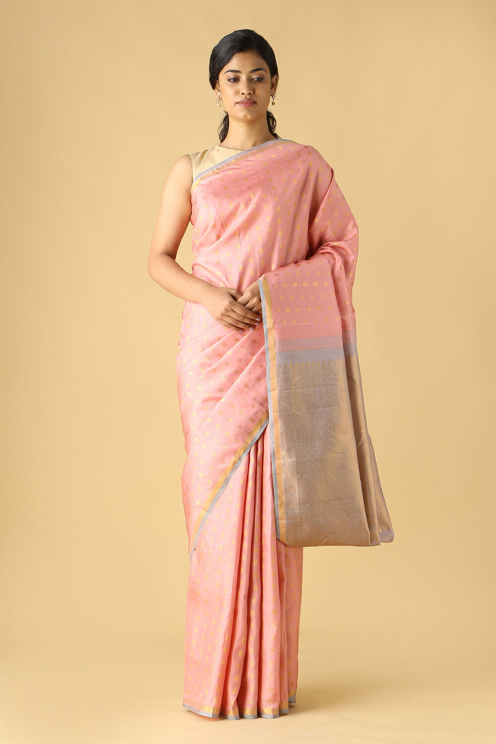 Light Orange Pure Silk Kanjivaram Saree image number null