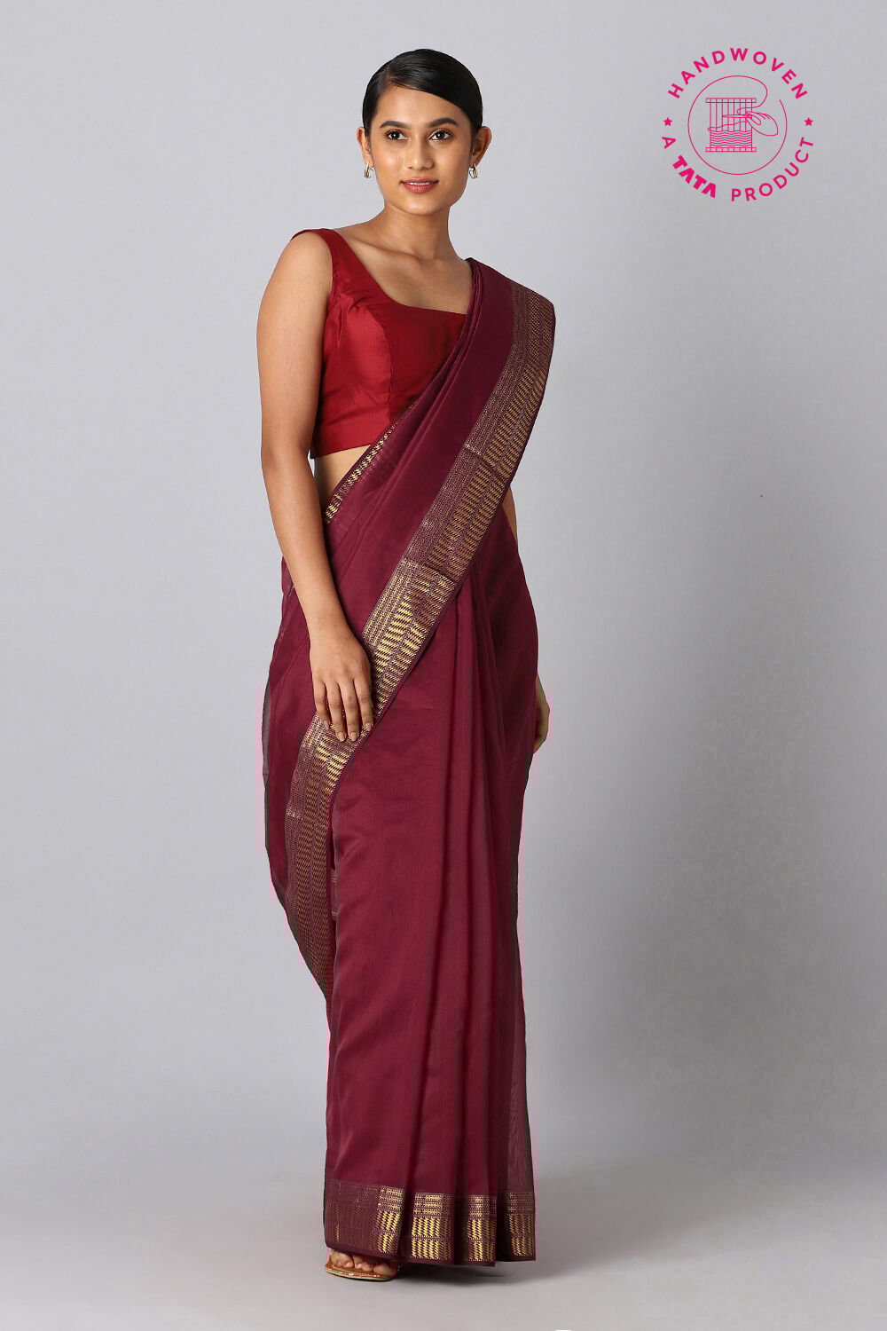 Red Pure Silk Cotton Maheswari Saree image number null